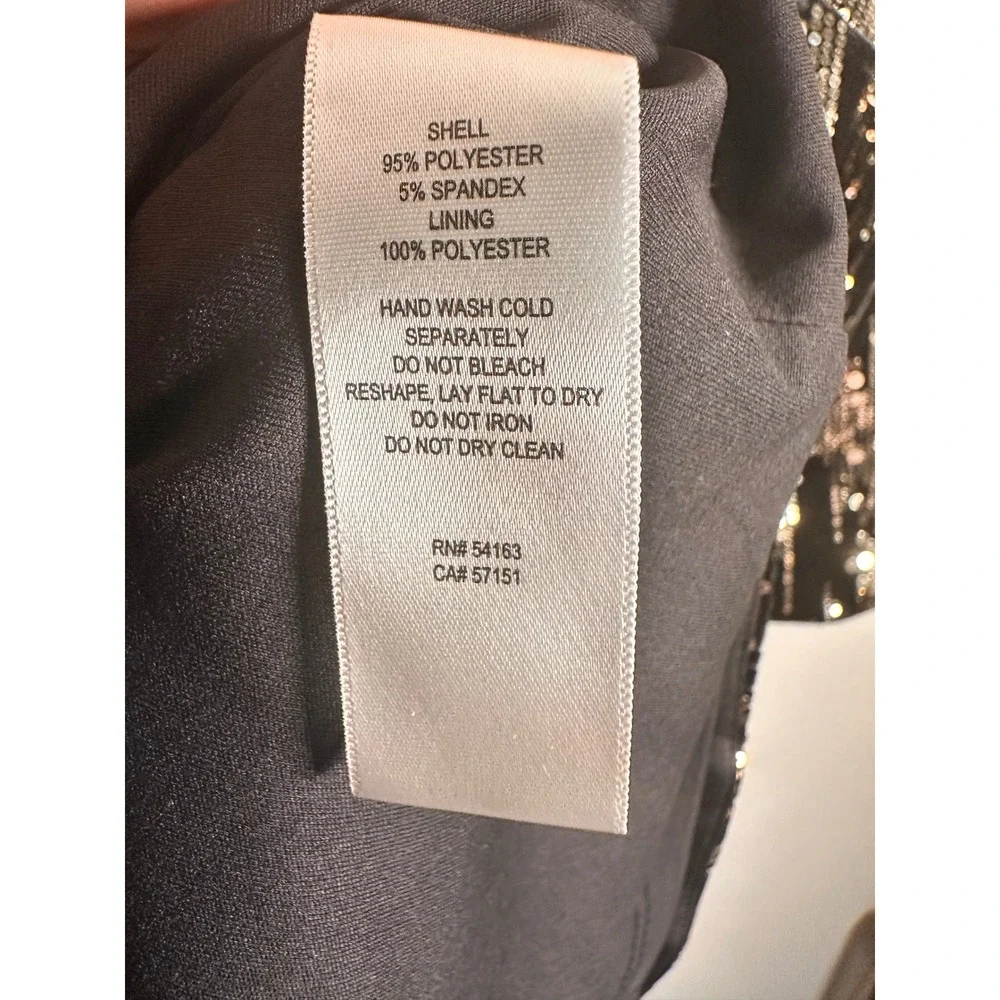 Eliza J Sheath Dress Women 6 Black Gold Sequin Velvet 3/4 Sleeve Mini Cocktail